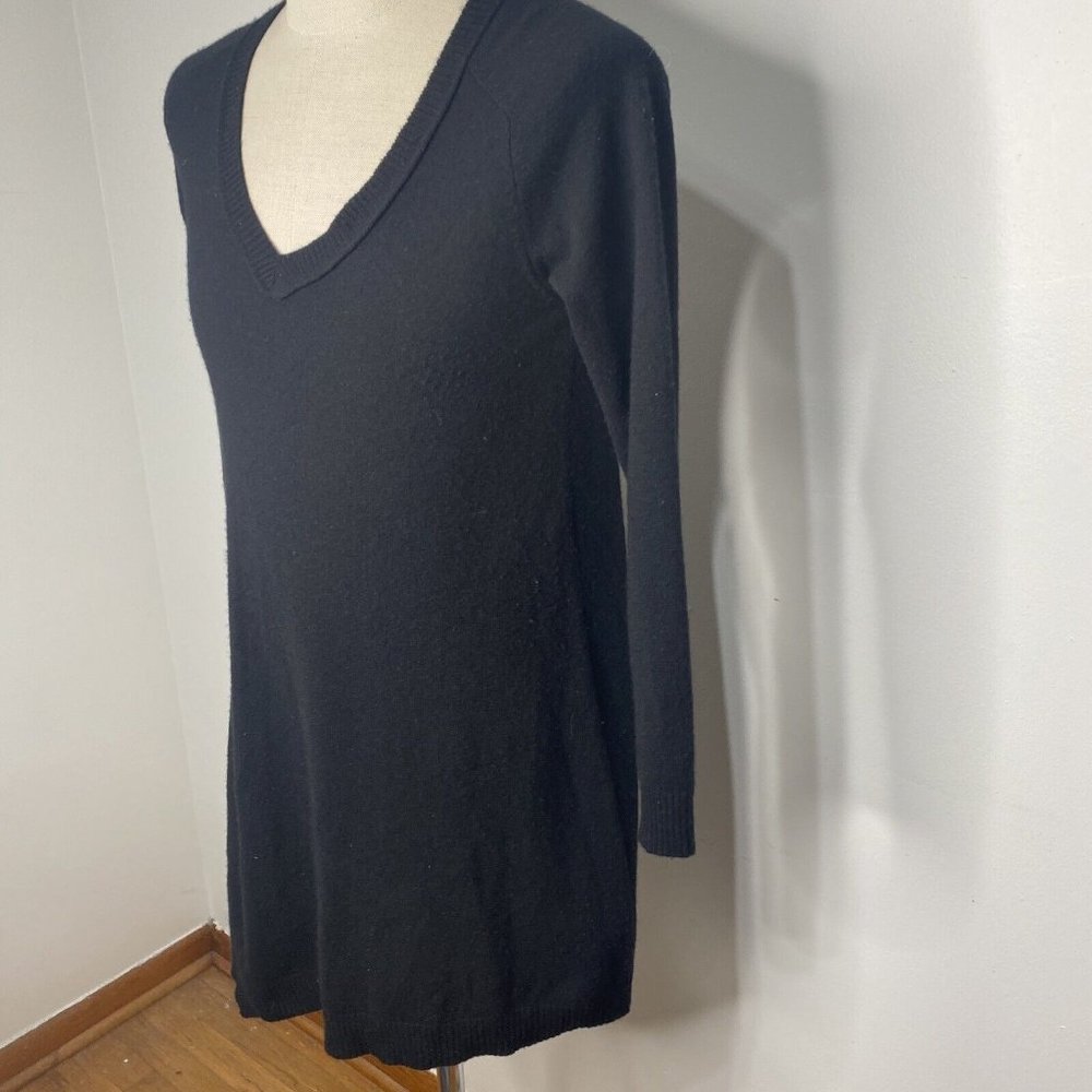VKoo Cashmere Sweater Dress Size M Black V Neck Long Sleeve Wiggle Knee Length - Picture 5 of 8
